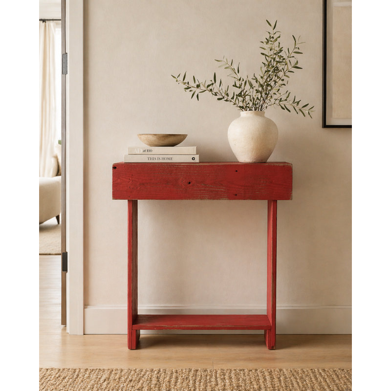  Slim Reclaimed Wood Console Table | Minimal Entryway Accent (26" x 8" x 30"H) Red, Red