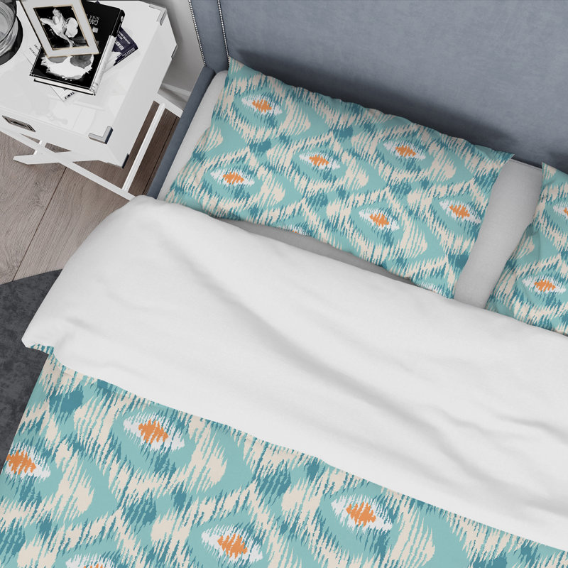 Ensemble de housse de couette à motif ikat bleu rétro, Housse de couette pour très grand lit et 2 très