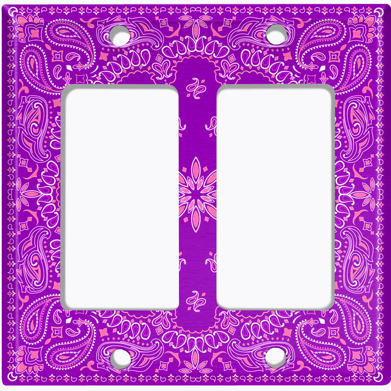 Plaque murale à 2 interrupteurs à bascule mauve motif cachemire noir