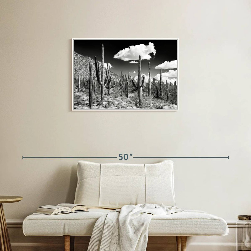 Arizona noir - forêt de cactus, Cadre flottant blanc, 31 po x 21 po
