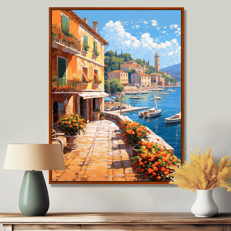 La Dolce, plage italienne I - art mural Italie, H 44 po x l 34 po x P 1,5 po, Cadre flottant brun
