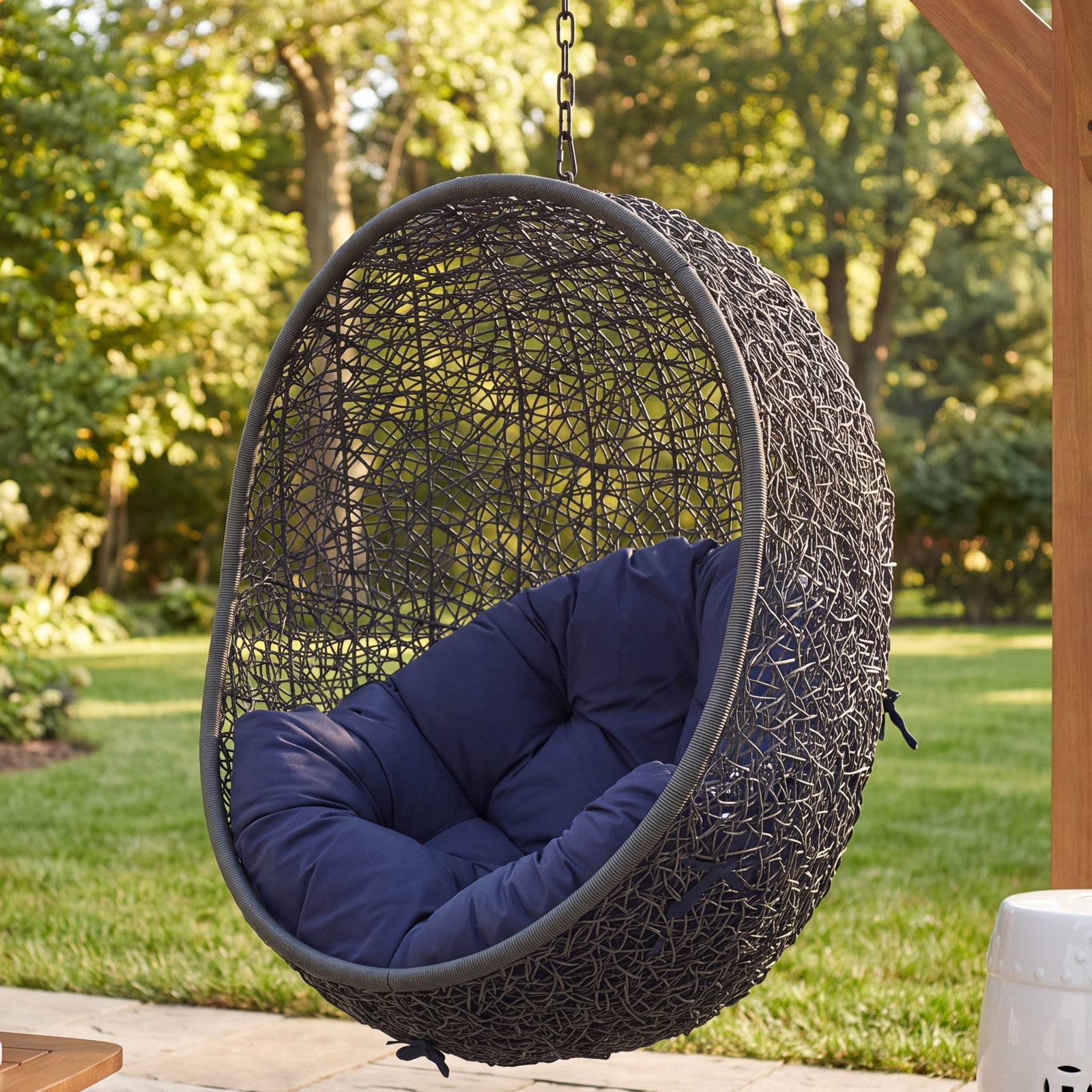 Modway Hide Sunbrella® Swing Chair, Gray/Navy