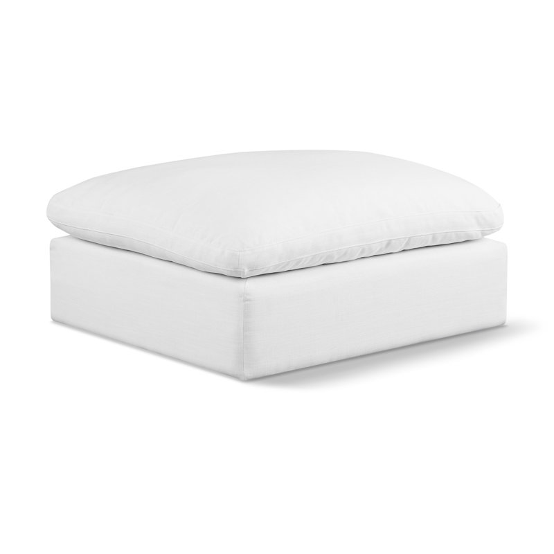 Israar Upholstered Ottoman, White Linen Textured Fabric