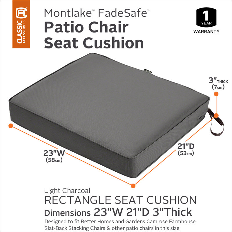 Pina Outdoor Dining Chair Seat Cushion, Light Charcoal Gray, 3" H x 23" W x 21" D