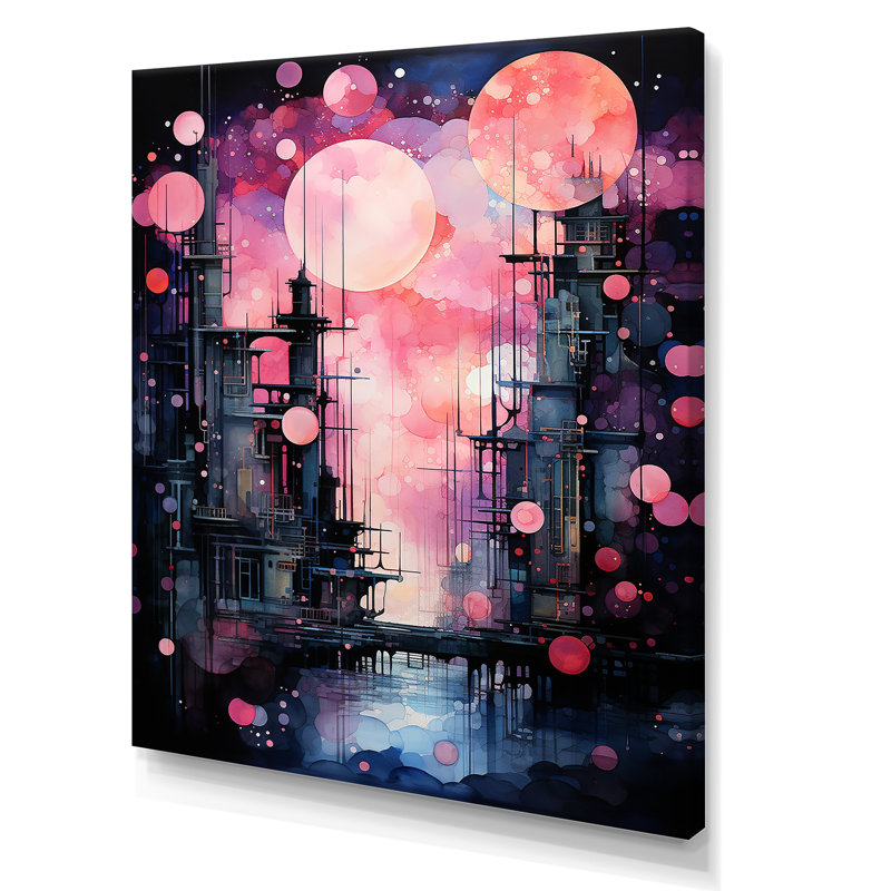 Abstract Northern Pink Luminous Night 3 - Northern Lights Wall Art, Wrapped Canvas, 32" H x 16" W x 1" D