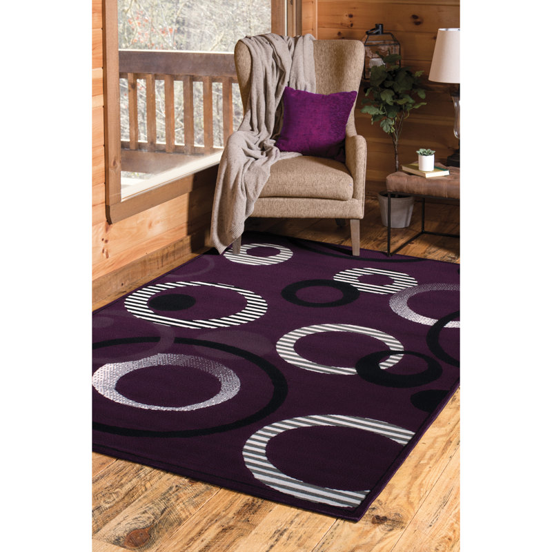 Tapis géométrique lilas / noir / blanc Gober, Rectangle 7 pi 10 po x 10 pi 6 po