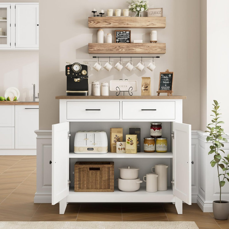 Armoire de rangement moderne avec 2 tiroirs, Ivoire blanc