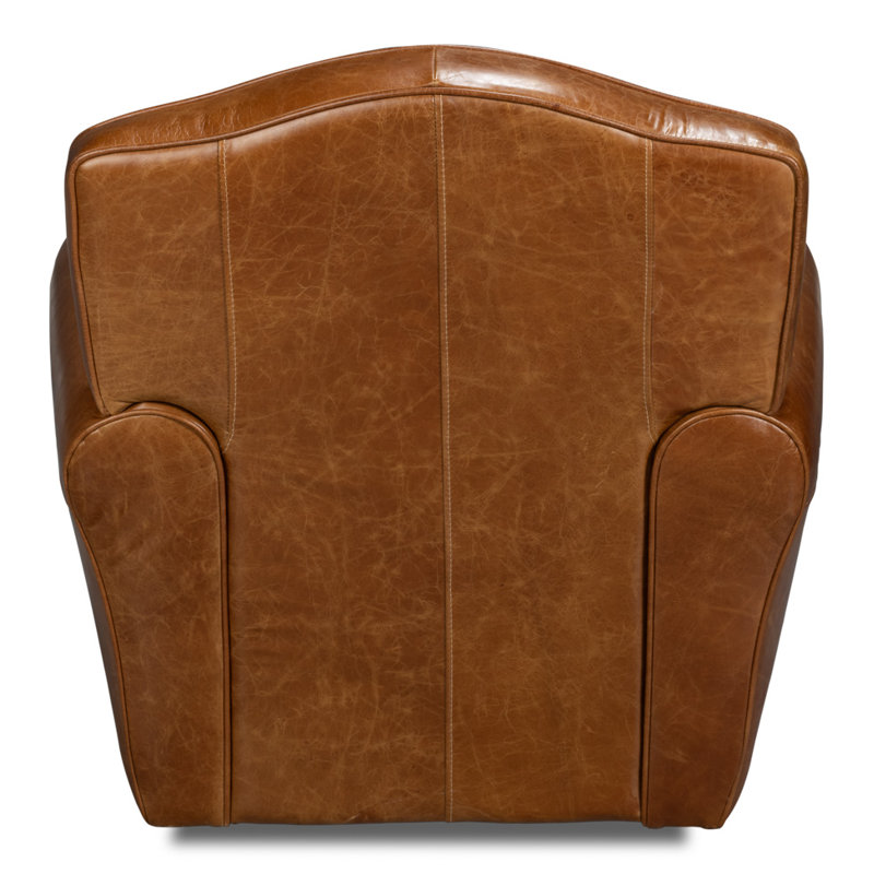 Elite Upholstered Swivel Armchair, Brown Genuine Leather