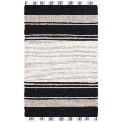 Pierceton Natural Fiber Hand Woven Cottn/Jute Striped Rug in Ivory/Black