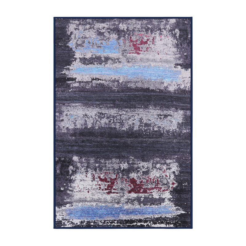 Tapis abstrait gris / rouge / bleu Buncombe, Rectangle 7 pi x 10 pi