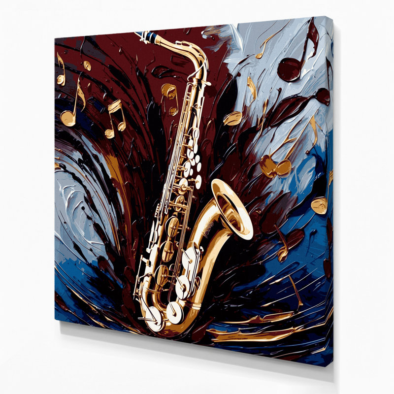 Music Saxophone Brown Canvas Wall Art, 8" H x 8" W