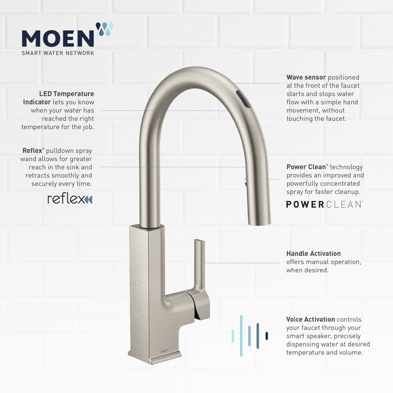 STo Smart Touchless Single Handle Kitchen Faucet with Wave and Accessories, Brushed Gold
