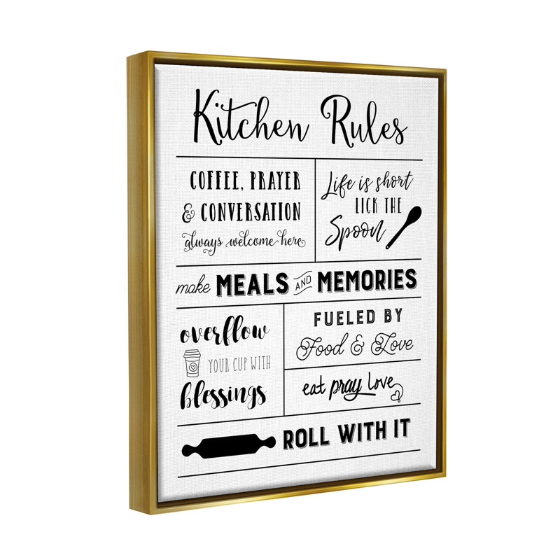 Ba-992-Floater " Minimal Kitchen Rules Chart ", 31" H x 25" W x 1.7" D, Metallic Gold Floater Frame