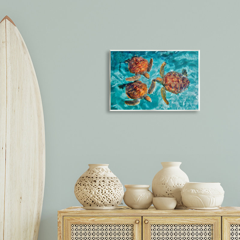 "Tortue nageuse", art mural sur plaque par Dennis Frates, H 13 po x l 19 po
