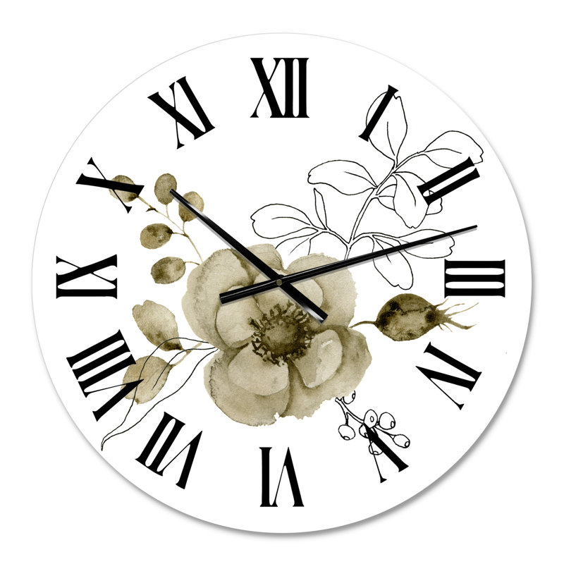 Anémone bouquet de fleurs avec branches d'eucalyptus II - Horloge murale traditionnelle, Petit