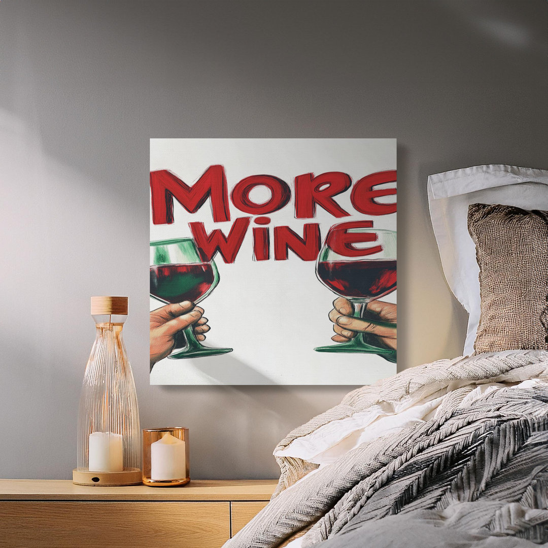 More Wine Canvas Print for Kitchen & Bar Decor, Funny Wine Lover Gift, Humorous Wall Art, Cheers Illustration Home Decor