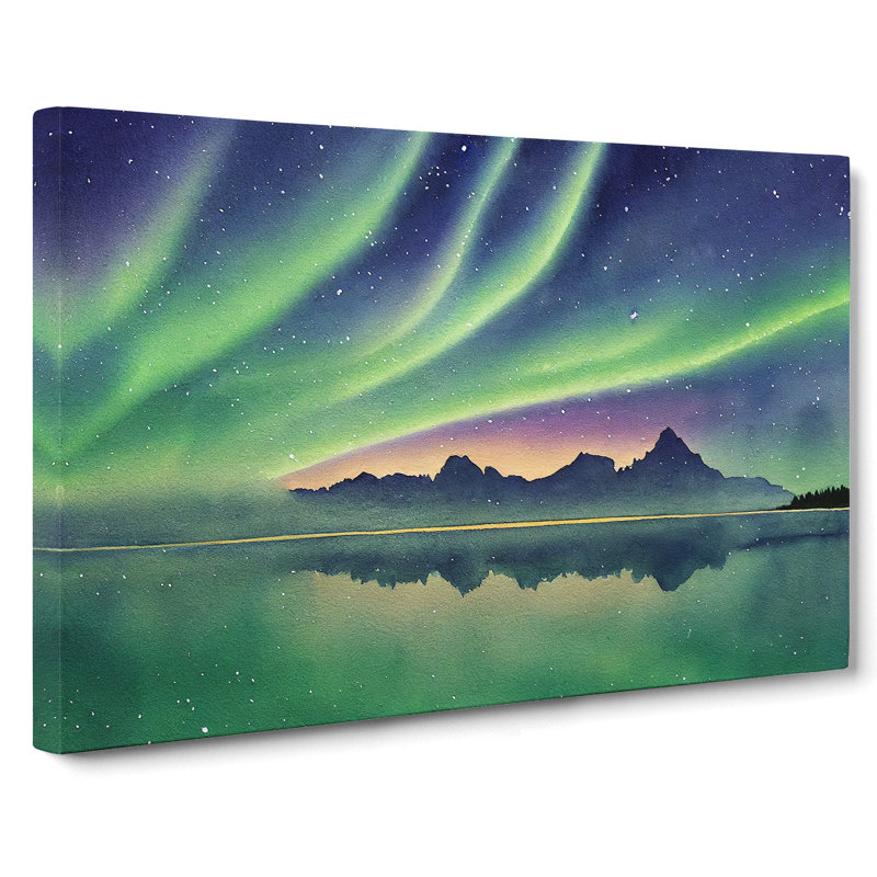 Northern Lights Watercolour Vol.5 - Wrapped Canvas Print, 40cm H x 60cm W x 3cm D