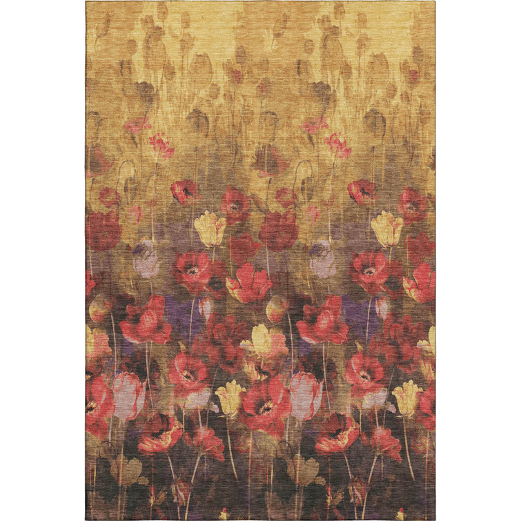 Premium Machine Washable Lyndhurst AMF992 Floral Rug