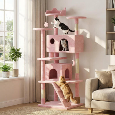 Cat Tree Multi Level Play Tower Condo Cat Sisal Scratching Posts with Perches, Ramp and Cat Self Groomer