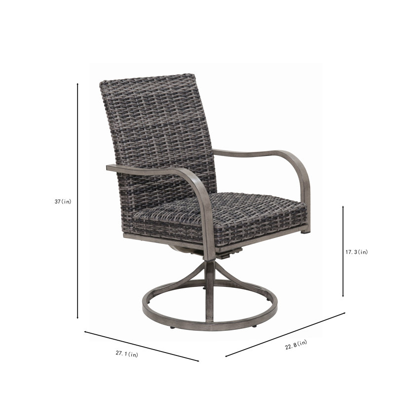 2PCS Outdoor Wicker Swivel Dining Chair with Sturdy Iron Frame, Water Washed Cotton Cushions for All-Weather Patio Use