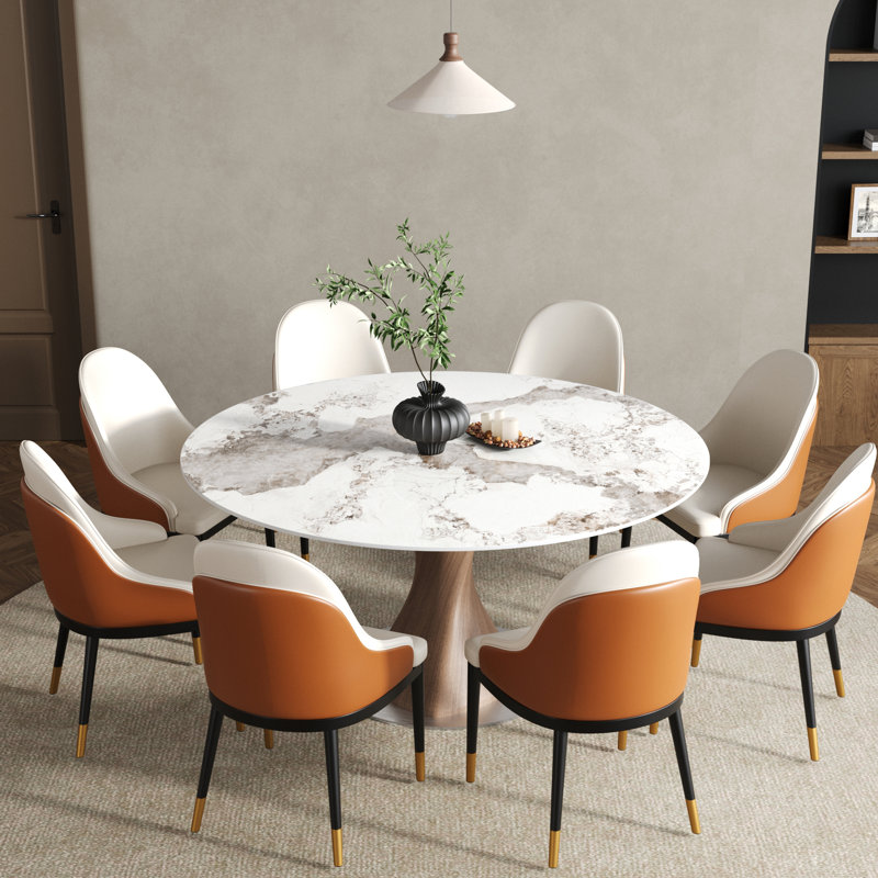 Conde de cuisine moderne 7 pièces pour 6 personnes, avec table en pierre frittée, H 29,5 po x l 59 po x P 59 po, Brown