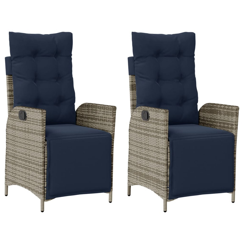 vidaXL Reclining Garden Chairs 2 pcs with Footrest Grey Poly Rattan