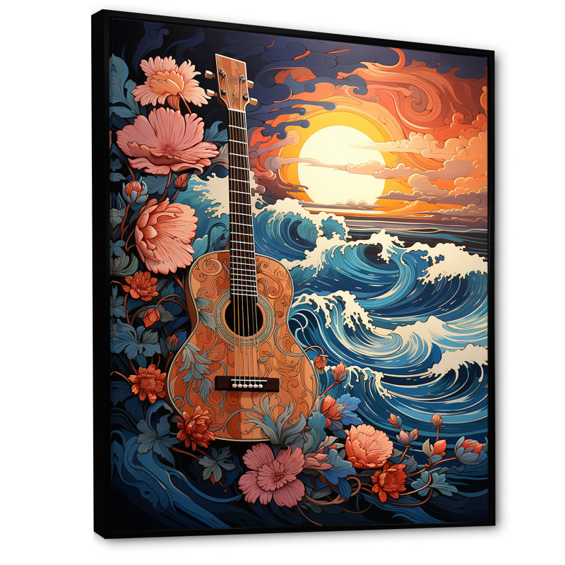 «Ocean Charm Vivid Wood Cut Effect II», reproduction sur toile, H 40 po x l 30 po x P 1,5 po, Cadre flottant noir