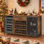 Meuble-bar industriel de 180 cm avec emplacement pour mini-réfrigérateur, casier à vin, tiroir et supports pour verres à pied (réfrigérateur non inclus).-102380459