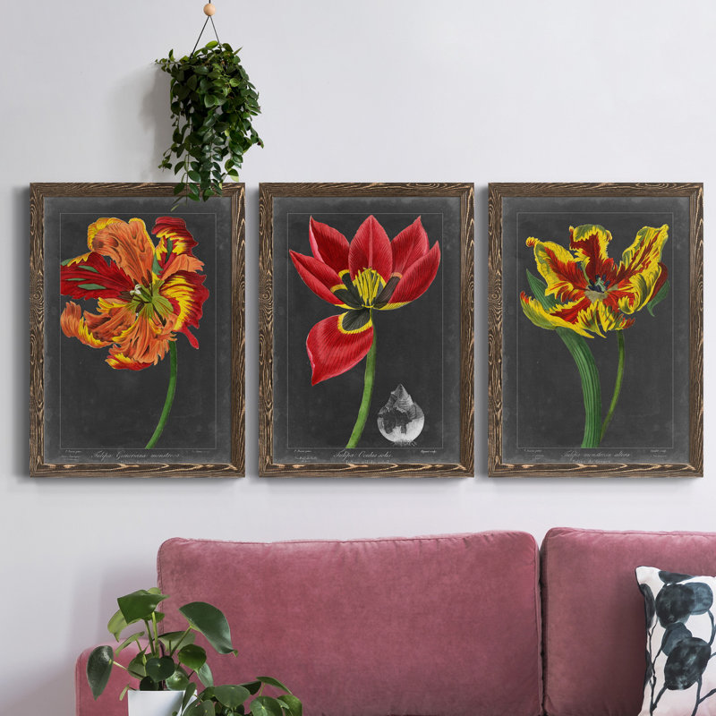 By The Window I - Ensemble de 3 peintures sur toiles encadrées, H 31,5 po x l 47 po x P 1,5 po, Noyer