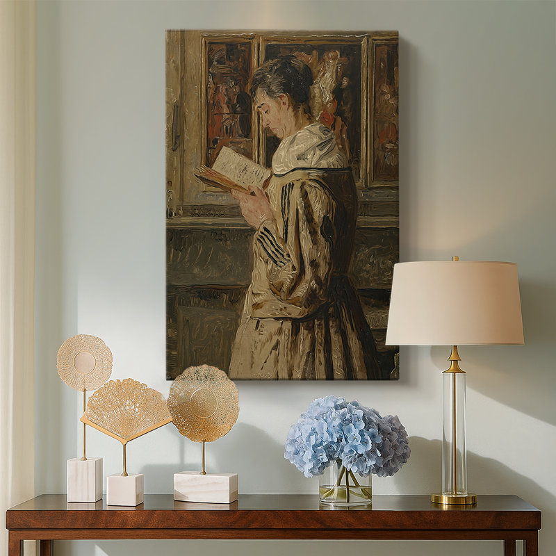 Femme lisant - toile tendue par Henri de Braekeleer, 18 x 27