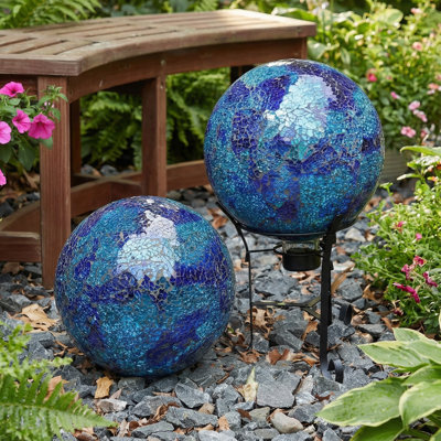 Deep Ocean Swirl Glass Gazing Globe Ball - 10" - Set of 2
