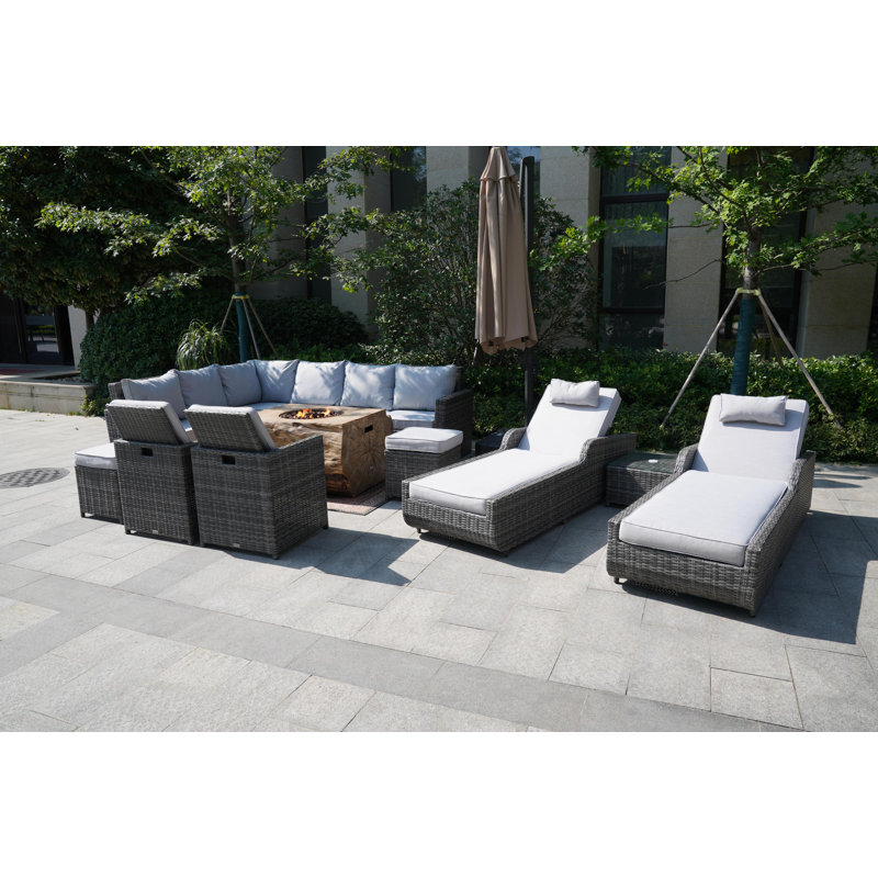 12 - Person Patio Conversation Set with Cushions, Gray
