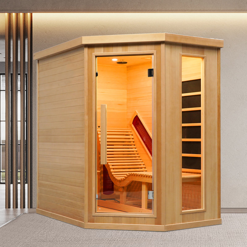 DUTHSS 1-2 Person Infrared Sauna with Single Recliner,220V 2300W Indoor Dry Wooden sauna Room with 8 Heating Panels, Oxygen Bar,Panoramic Tempered Glass