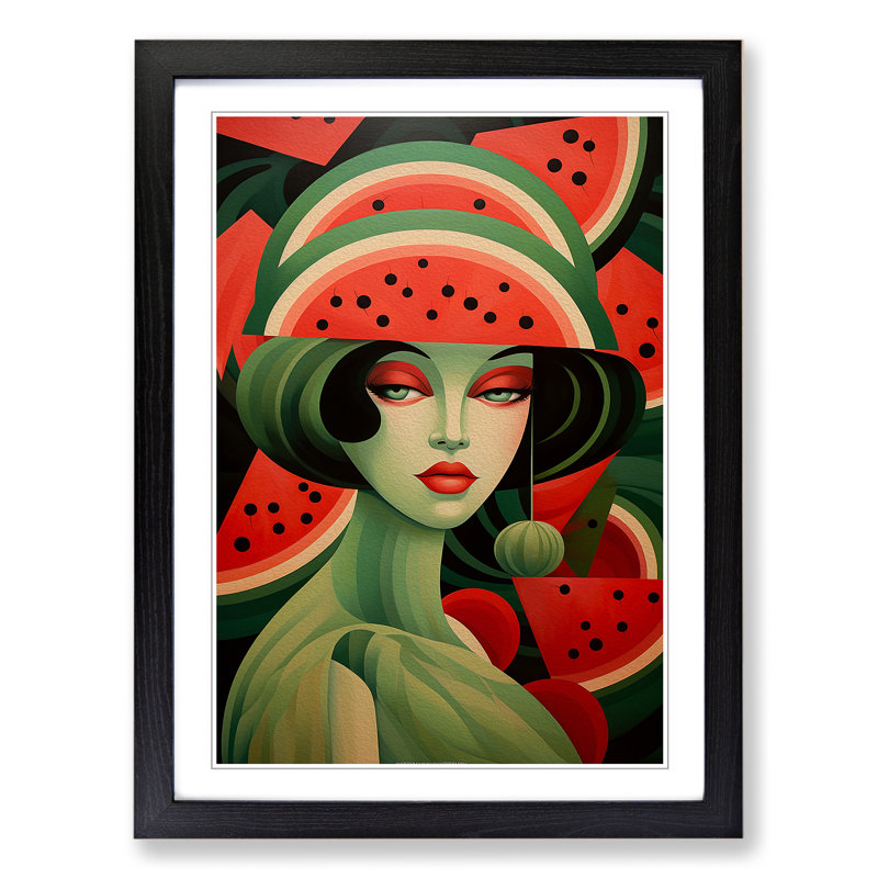 Watermelon Art Deco Art - Framed Print, 64cm H x 46cm W, Black Framed
