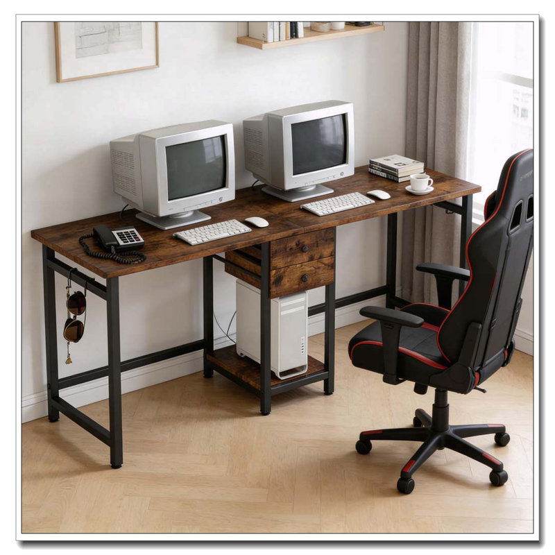 Bureau double avec tiroirs