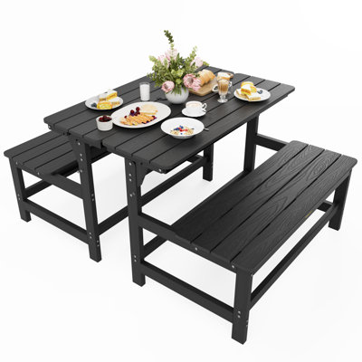 HIPS Outdoor Convertible Bench Picnic Table With Umbrella Hole by Arlmont & Co.