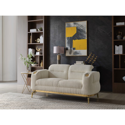 Cream 2pc Living Room , Modern Design, Upholstered, And With Gold Armrest Detailing, Built - In Lumbar Support For Relaxed Seating Color, Upholstery, Ergonomic