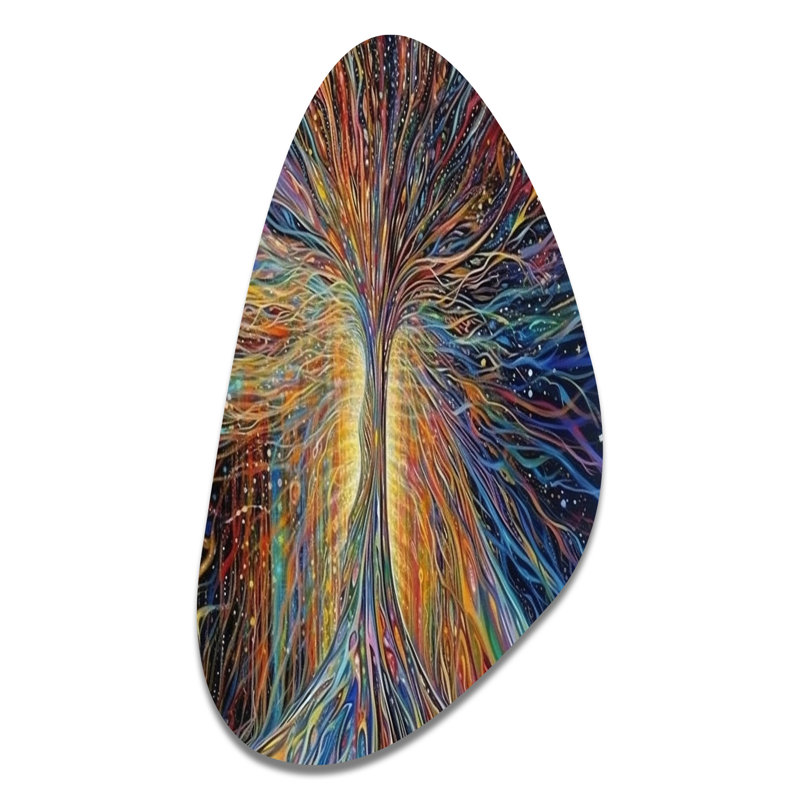 «The Energy Of Mystical Radiant Tree I - Landscape Trees Fall Shape Assymterical», art mural en métal, H 39 po x l 21 po