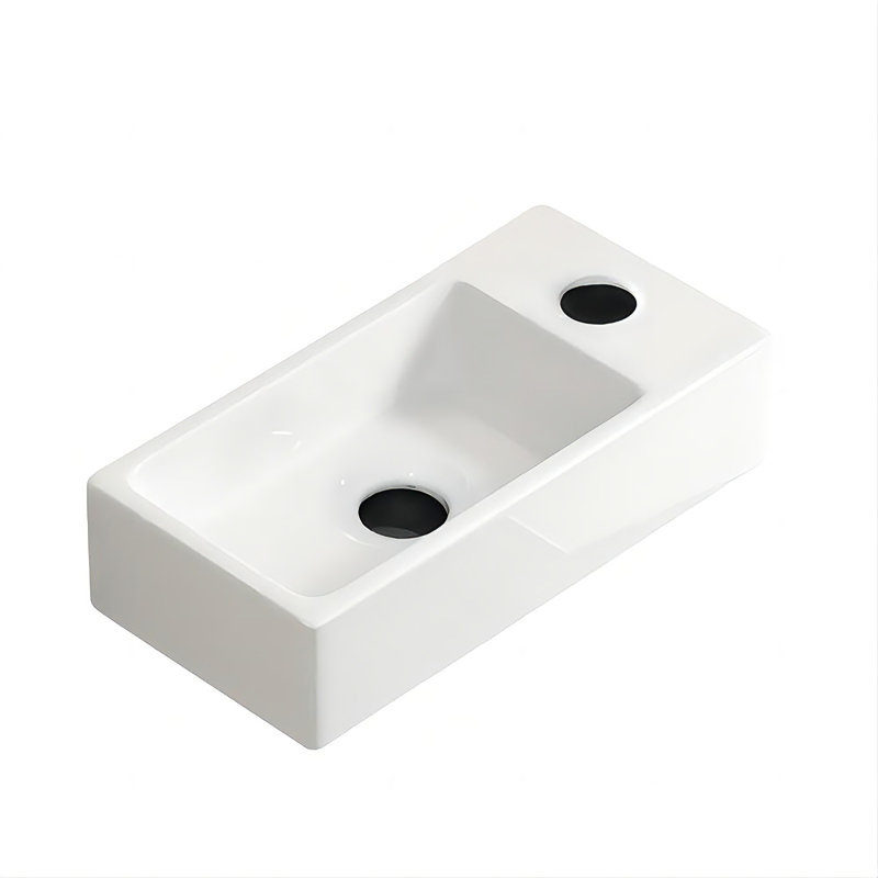 14.17 In. Wall-Mounted Small Rectangular Ceramic Bathroom Sink In Milk White