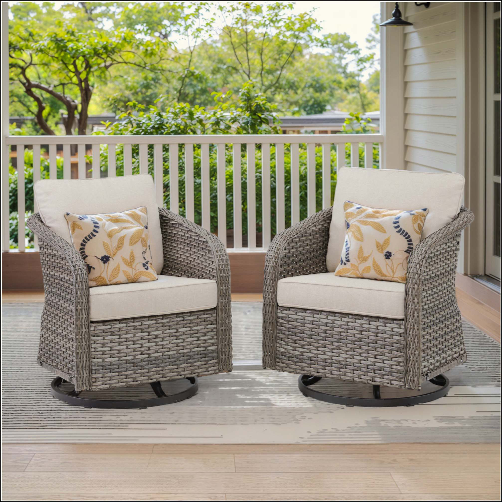 Latitude Run® Outdoor Swivel Rocking Wicker Chairs Set Of 2, PE Rattan ...