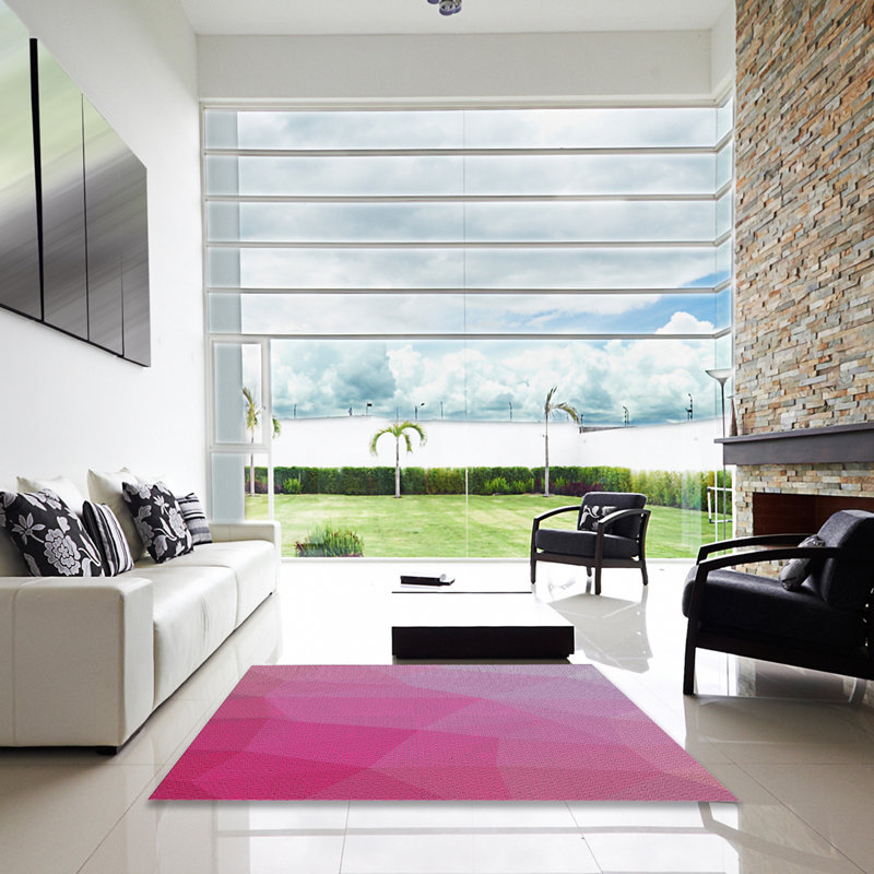 Tapis rose/zone blanche à motifs Houle, Carré 3 pi