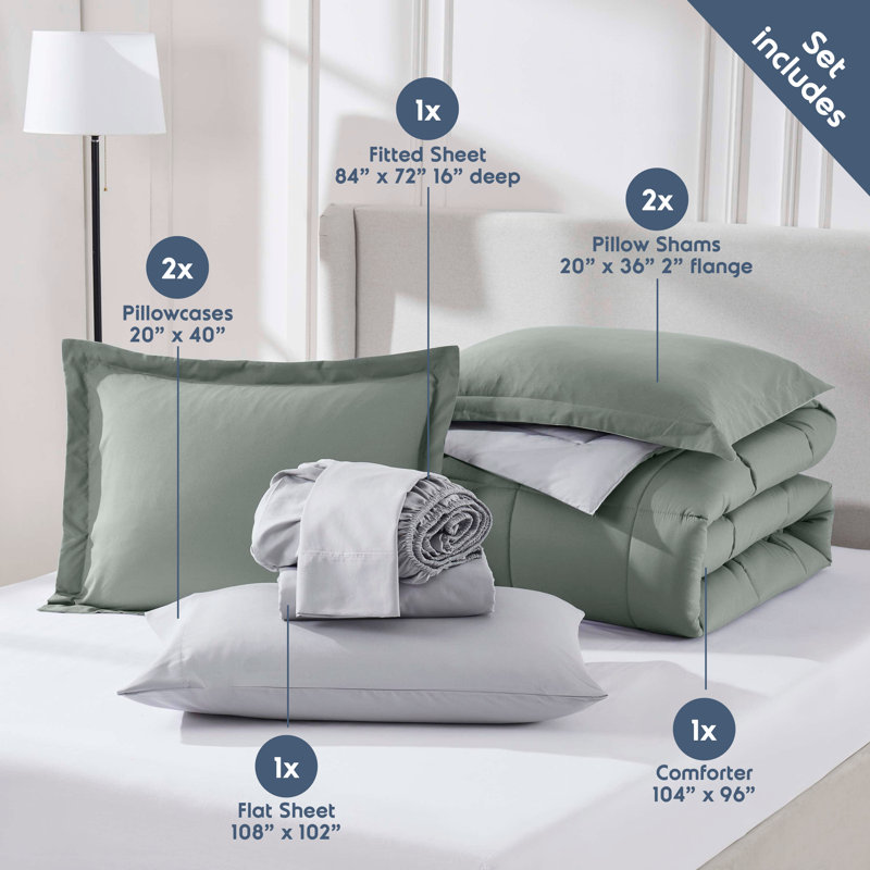 California King Sage Green Microfiber Reversible Bed in a Bag Set