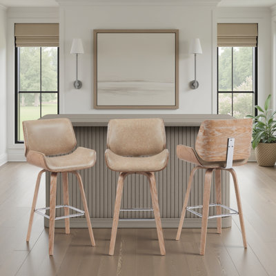 Tabouret de bar et de comptoir pivotant en similicuir Alli avec pieds en bois et repose-pieds en métal