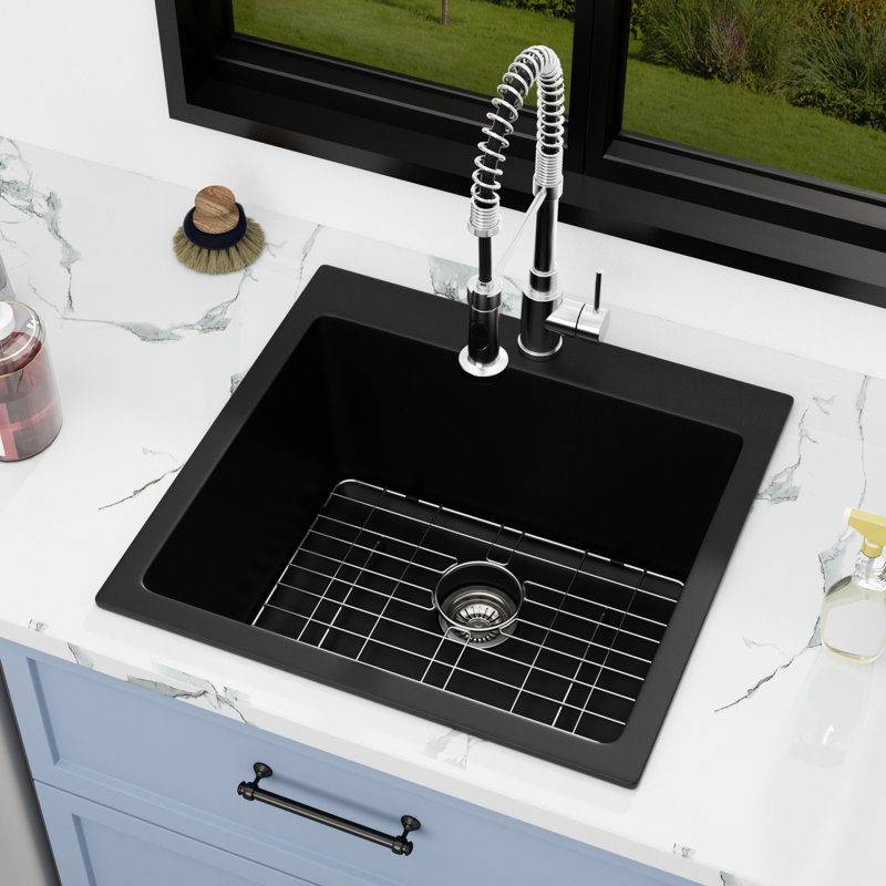 Lavabo de cuve de lavabo à cuve simple en composite de granit L 25 po x l 22 po x P 12 po Quartz