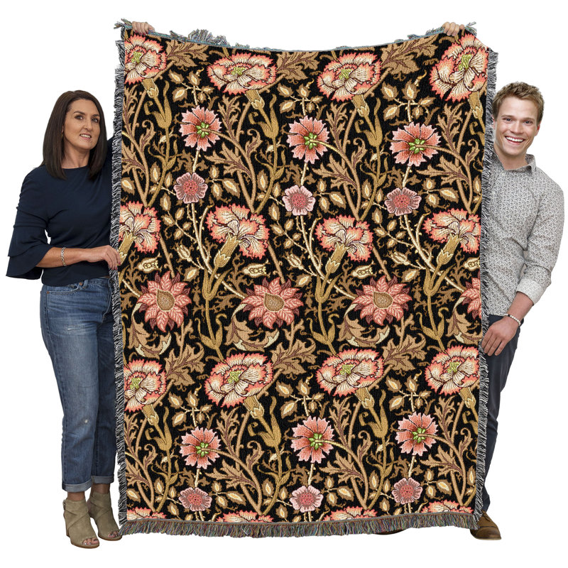 Couverture rose et rose Pure Country Weavers William Morris - Artisanat d'art - Jeté en coton tissé à la main - fabriqué aux États-Unis (72 x 54)