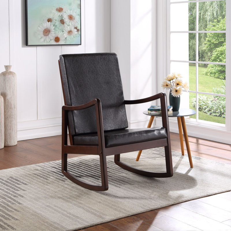 Chaise berçante en cuir synthétique brun foncé avec finition espresso | Idée de cadeau
