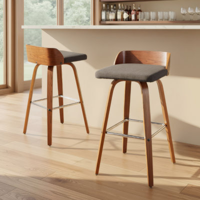 Tabourets de bar et de comptoir à hauteur fixe Maeve avec pieds en bois cintré et repose-pieds carré