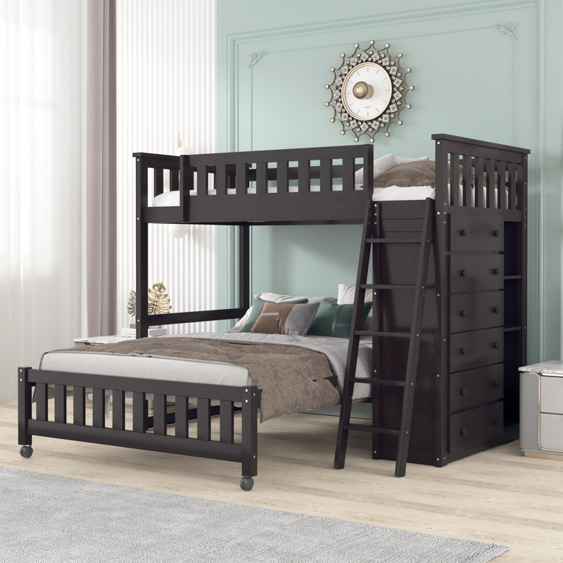 Eyoas Kids Twin Over Full Bunk Bed with Drawers, Espresso