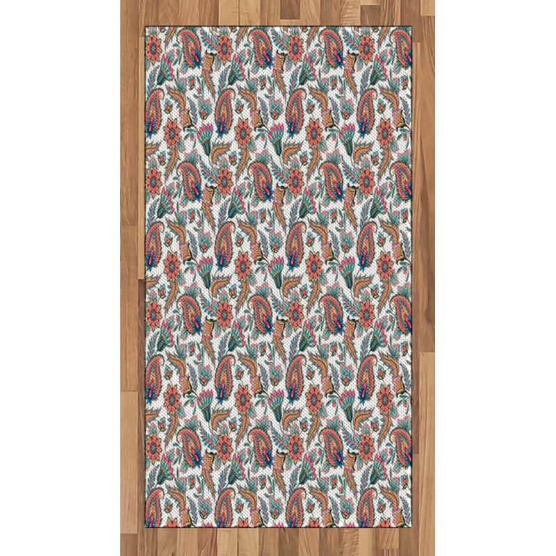 Tapis décoratif à motif de fibres longues en polyester à haute densité Paisley, Rectangle 2 pi 7 po x 5 pi