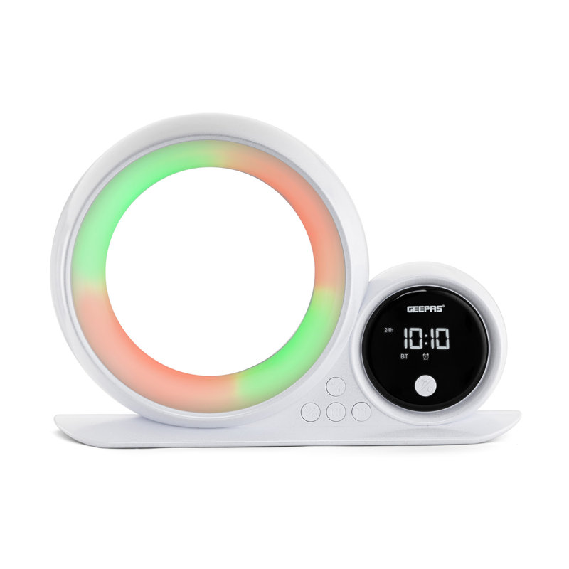 GEEPAS Multifunctional Desk Lamp | Bedside Lamp with Bluetooth Speaker Alarm Clock | RGB Color Changing Light White Noise Touch Control LED Display | Ideal Birthday [Energy Class A]
